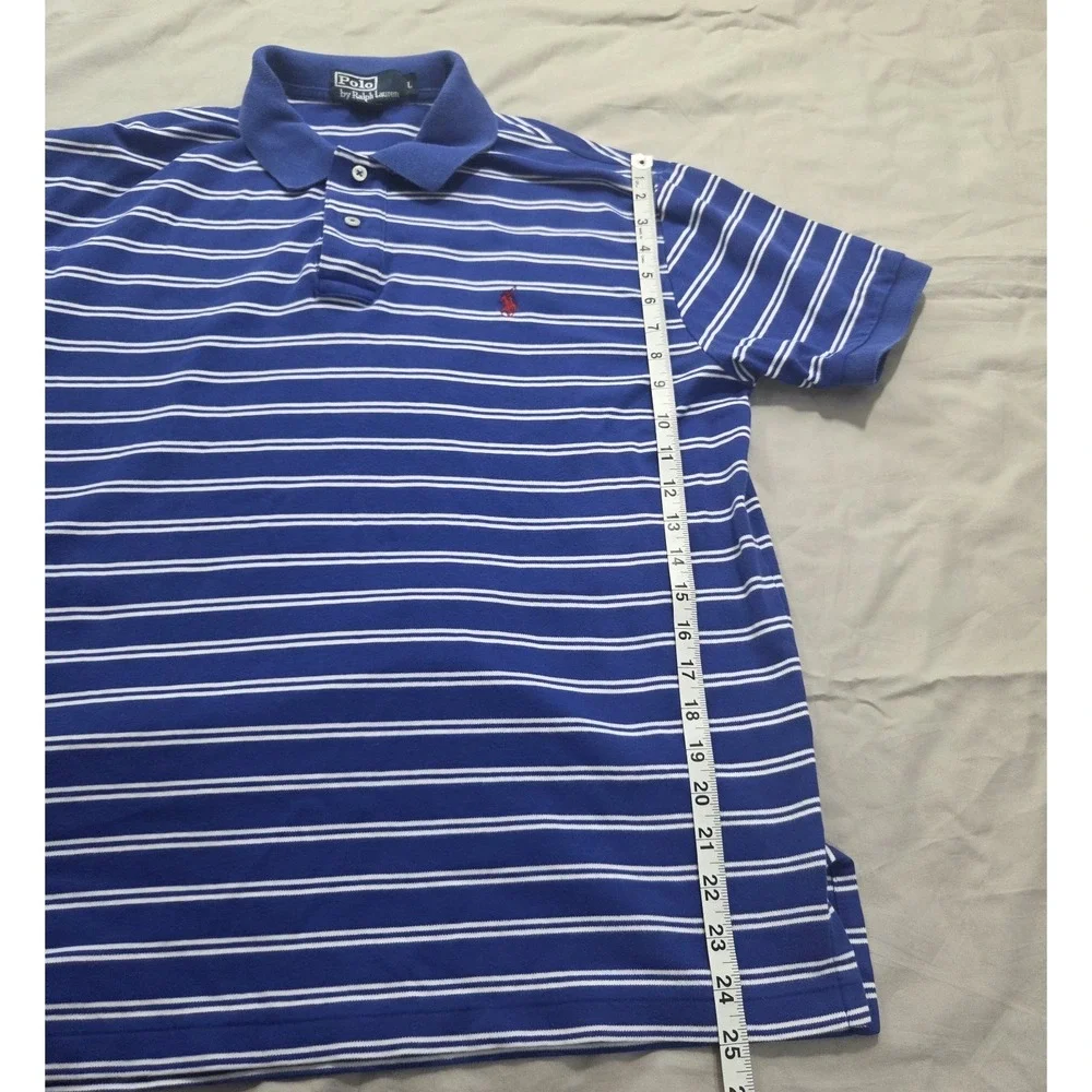 Polo Ralph Lauren Striped Polo Shirt Mens L Blue White‎ Pony Logo Short Sleeve